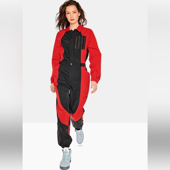 Jordan Pants - Nike Jordan Women Black Varsity Red Flight Suit Jumpsuit Size medium NWT